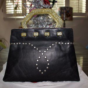 Vintage look Handbag Hand Maid Michelle Franz Black Leather Resin Glitter Handle